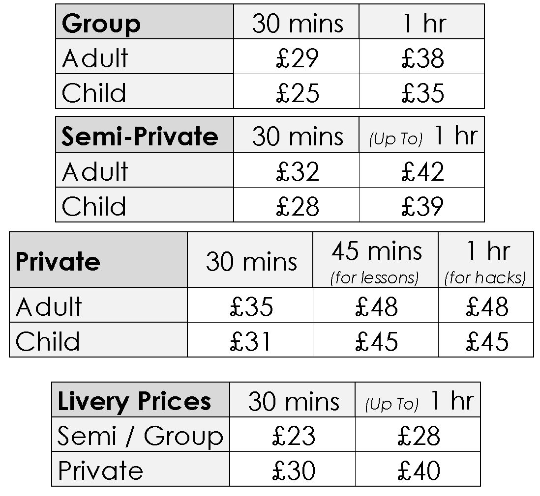 Palmers Horse Riding Stables Prices